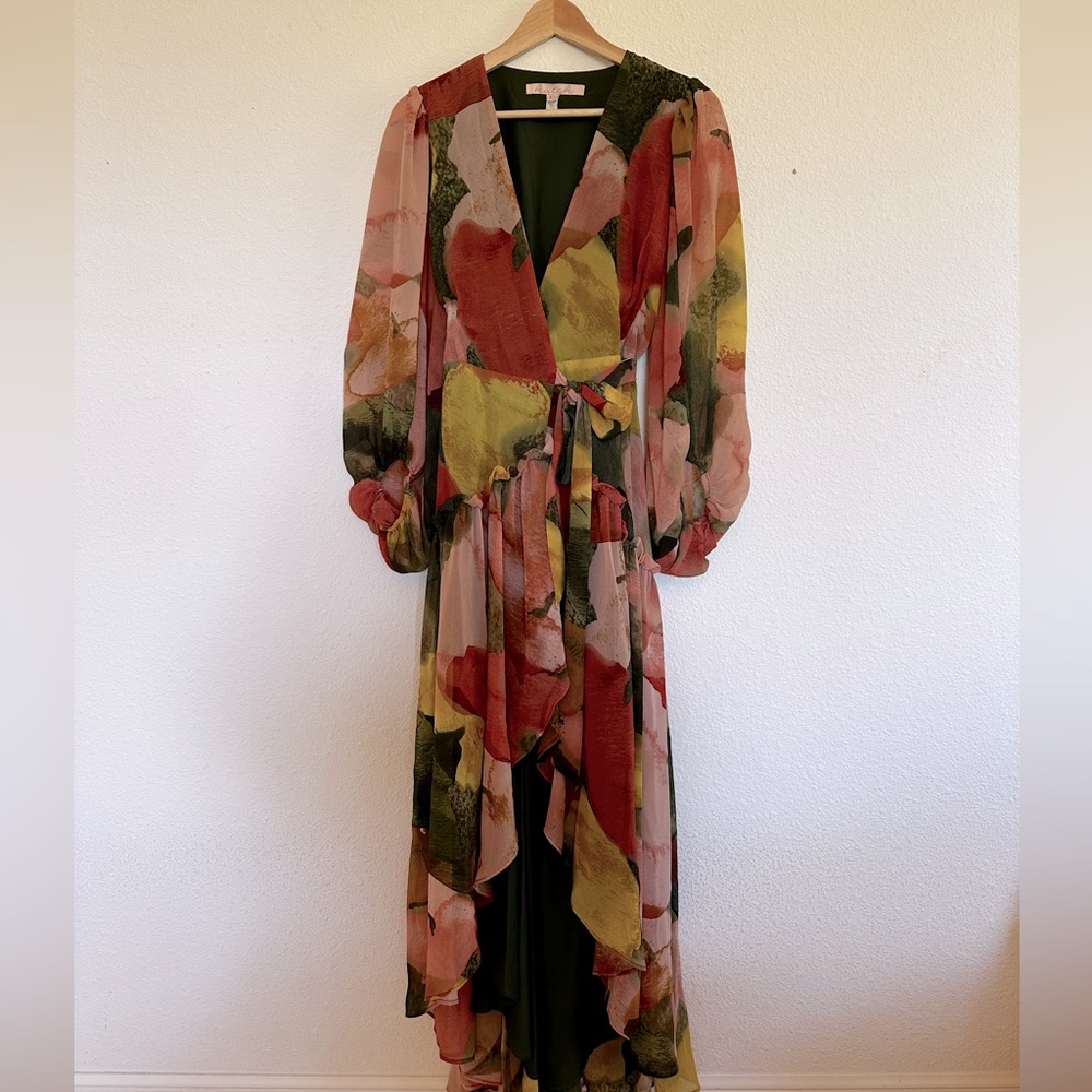 Anthropologie colorful maxi formal wrap dress